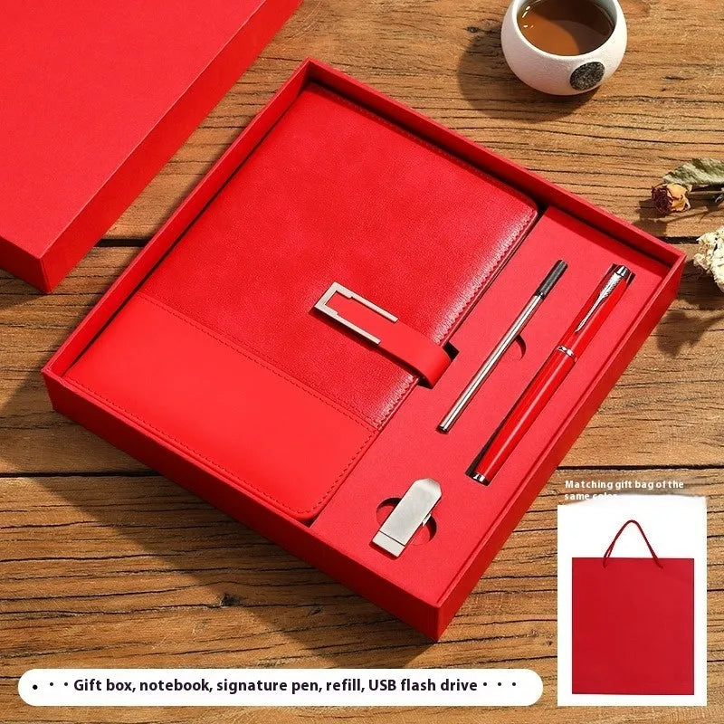 A5 soft leather business notebook in brown, black, green, blue, and red colour options.