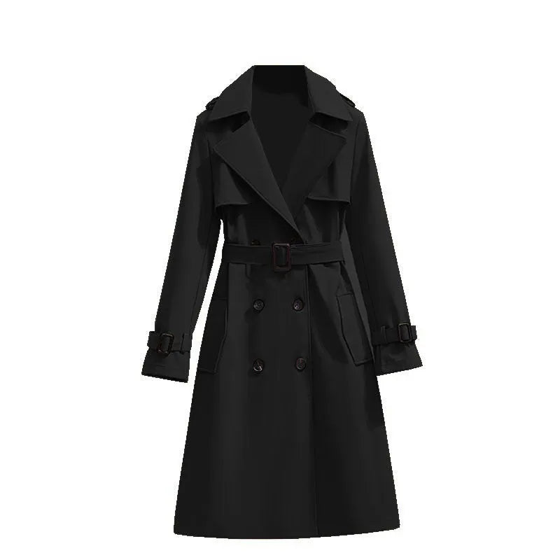 Mid-length slim fit trench coat with long sleeves, polyester, available in sizes S to 3XL and multiple colours.