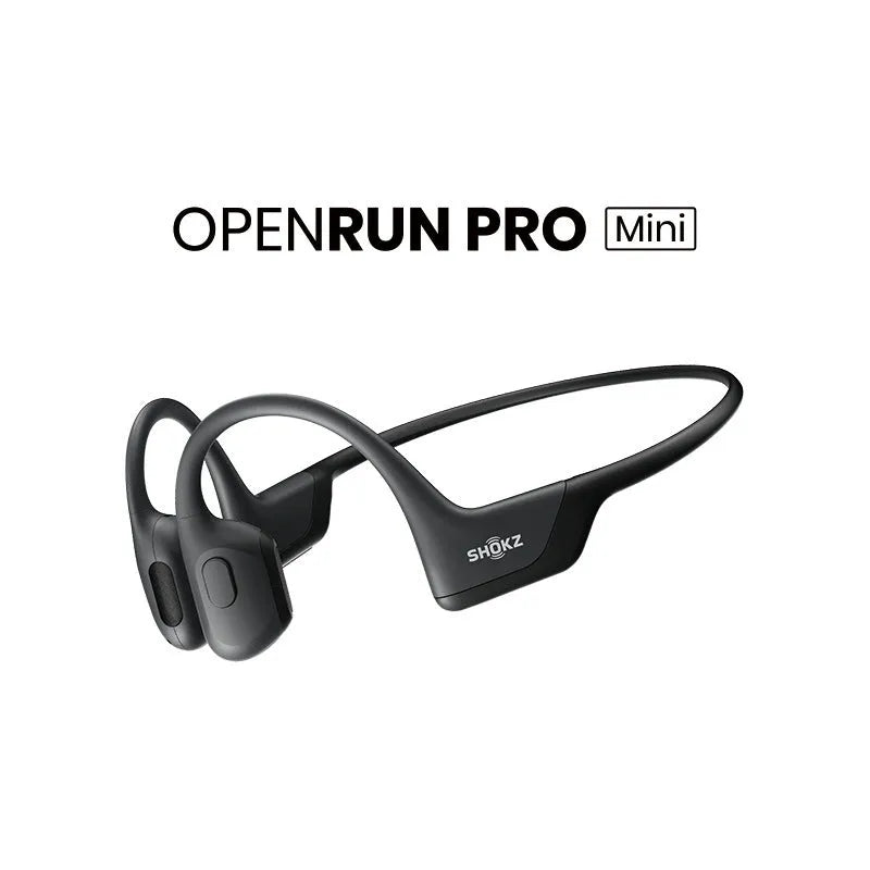 Bone conduction wireless earphones in Knight Black with titanium alloy frame, side view of open-ear design