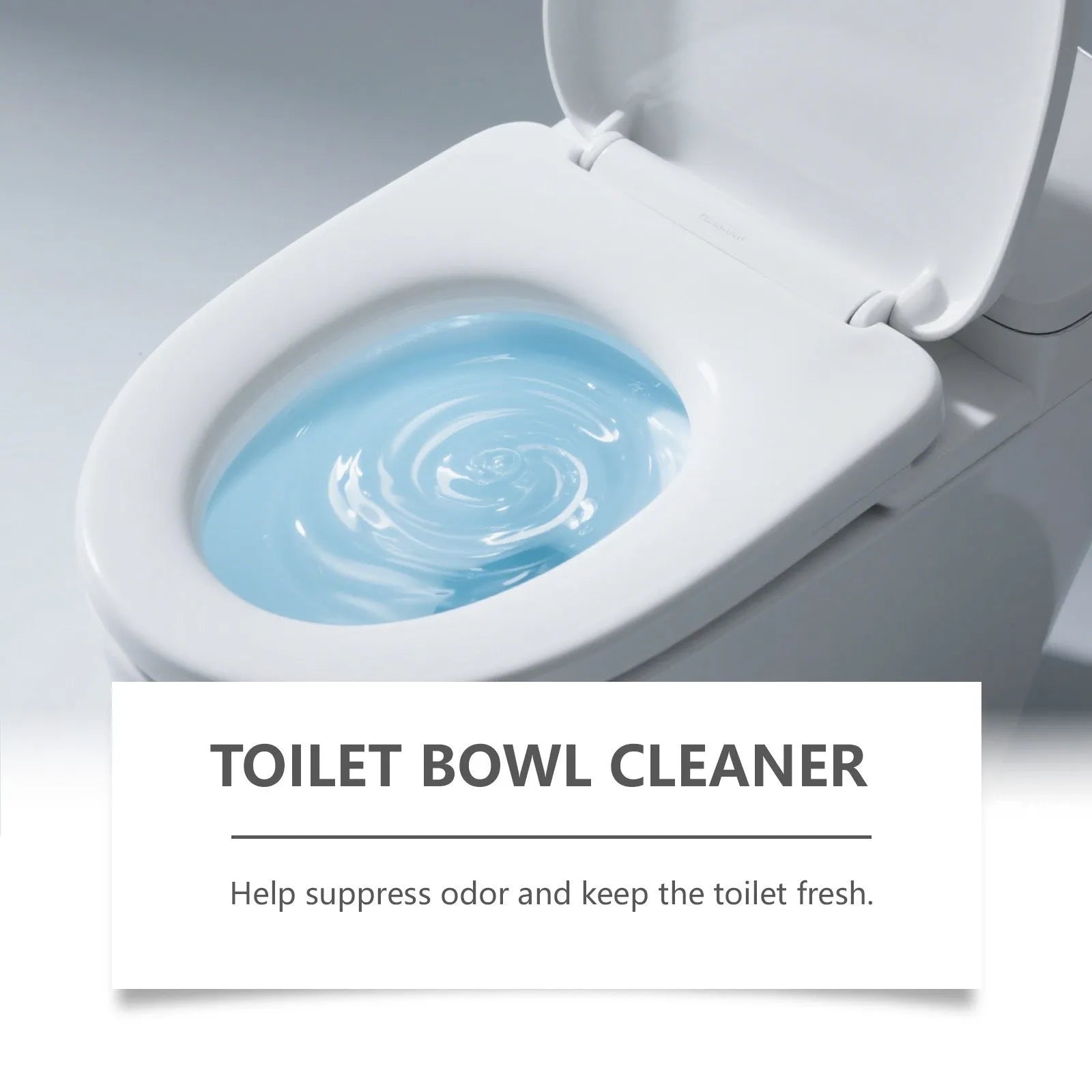 Four sachets of toilet cleaning powder for stains and odour, total 120g, on a bathroom background.