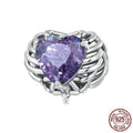 Purple skull heart 925 silver bead with inlay, 12x13mm, on a white background showing 4.5mm aperture