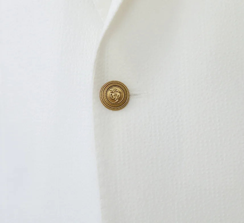Seersucker single-breasted slim-fit suit jacket, navy blue or white, long sleeve, double rear slits, sizes M-3XL