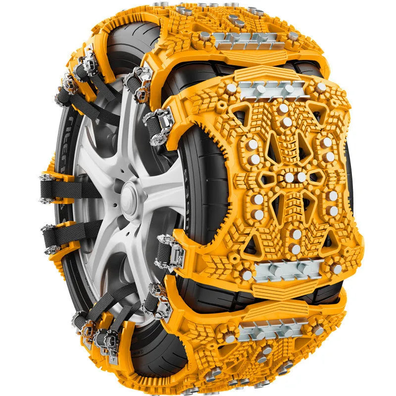 Universal black and yellow steel plate nonskid tyre chain kit with tools for cars and SUVs