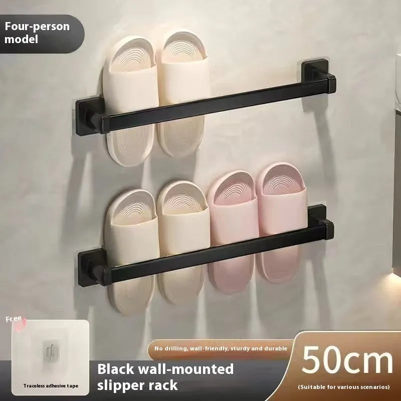 Wall-mounted bathroom slipper rack with seat in Nordic style, carbon steel construction, punch-free installation