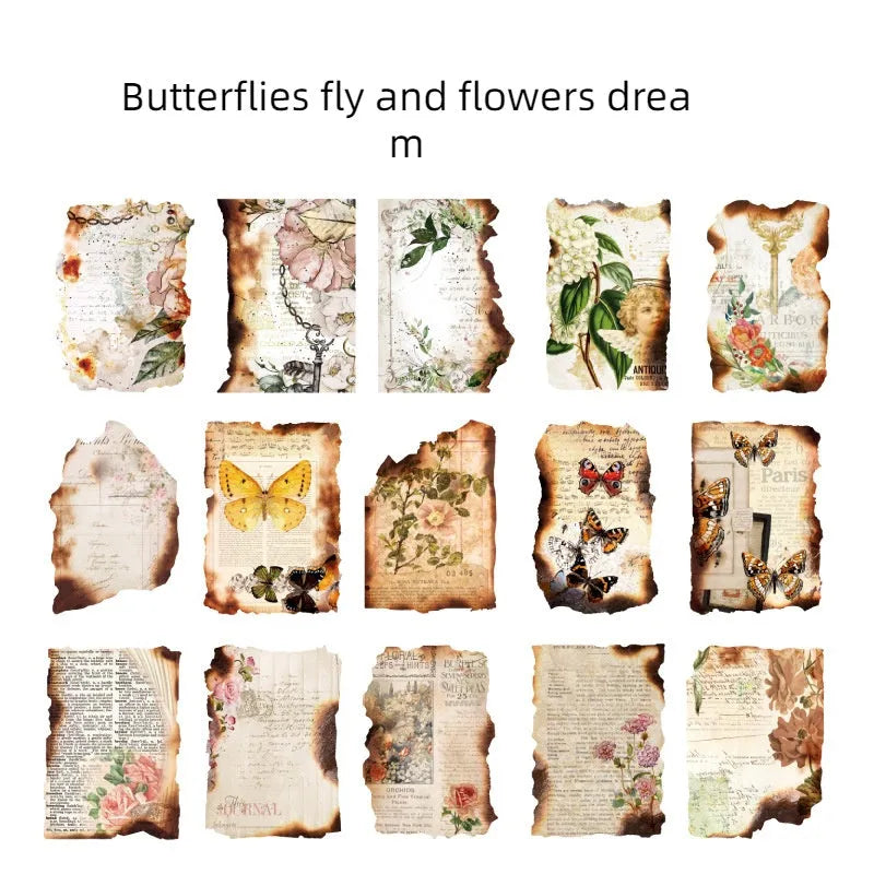 Burnt fragments series lightweight paper pack with 30 irregular shaped pieces for collage and journaling projects