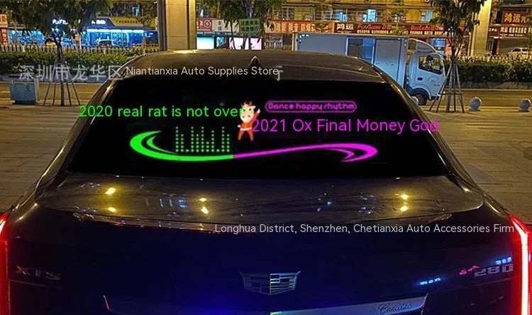 90cm by 25cm car voice control rhythm lamp with EL electroluminescent panel showing music-synchronised lighting patterns