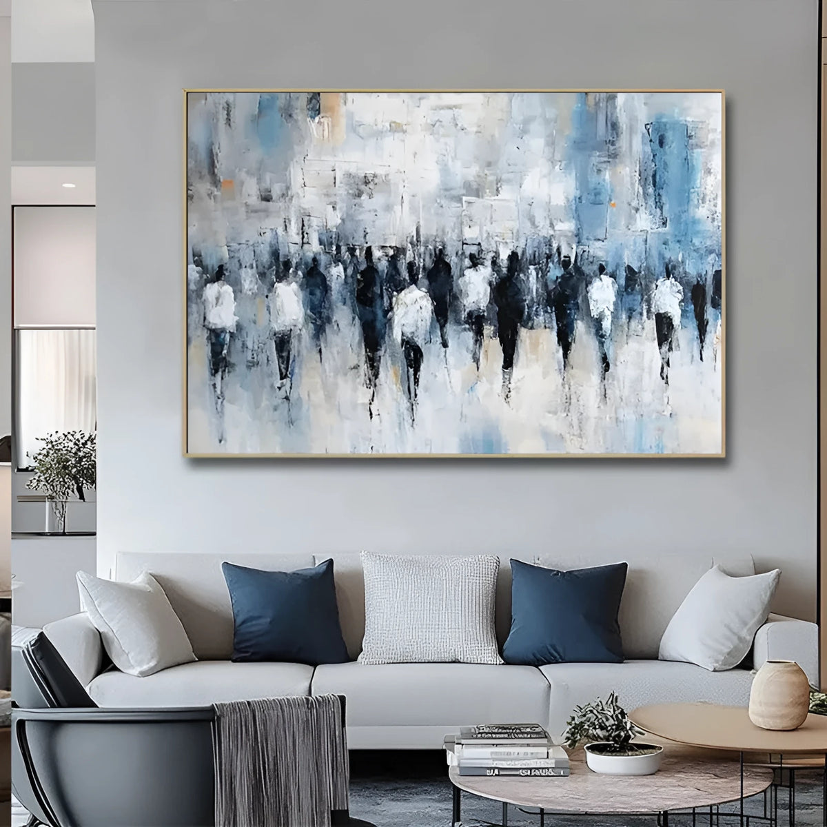Hand-painted abstract street scene oil painting on canvas for home living room wall decor