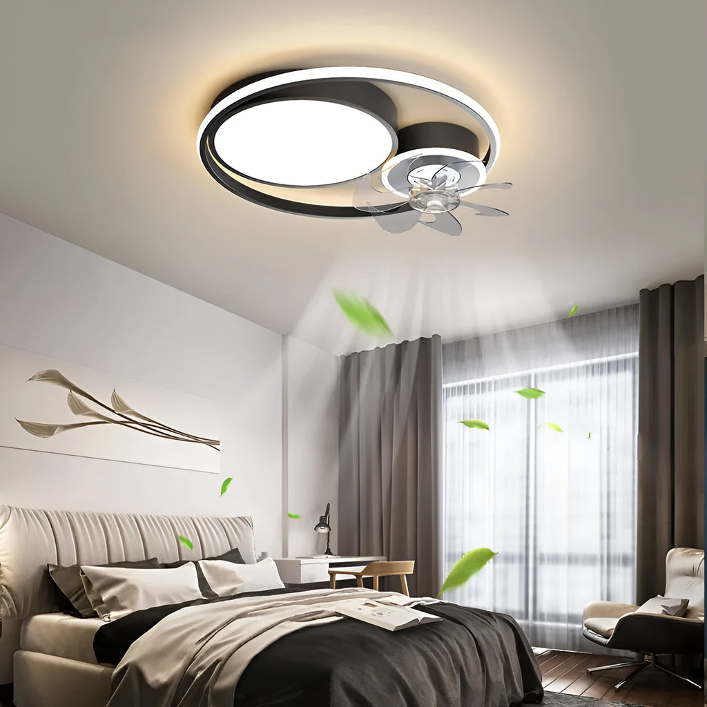 Nordic style 48cm ceiling fan with integrated light in black or gold finish
