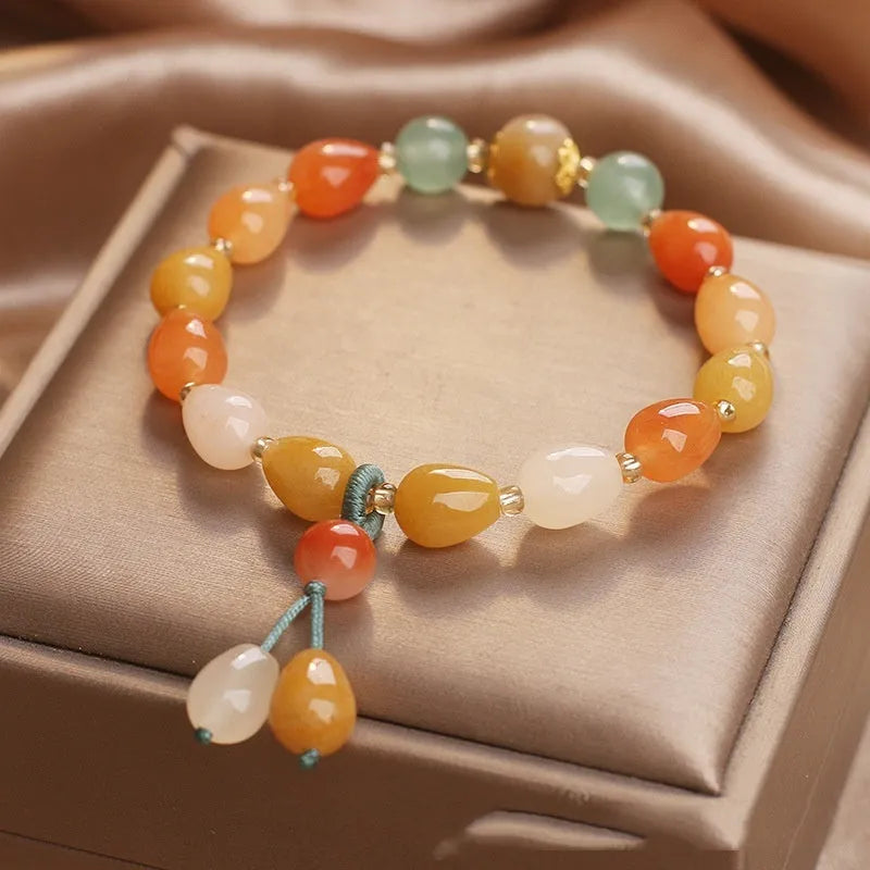 Natural obsidian jinsi jade bracelet with gold silk water drop colour, women's ethnic style accessory