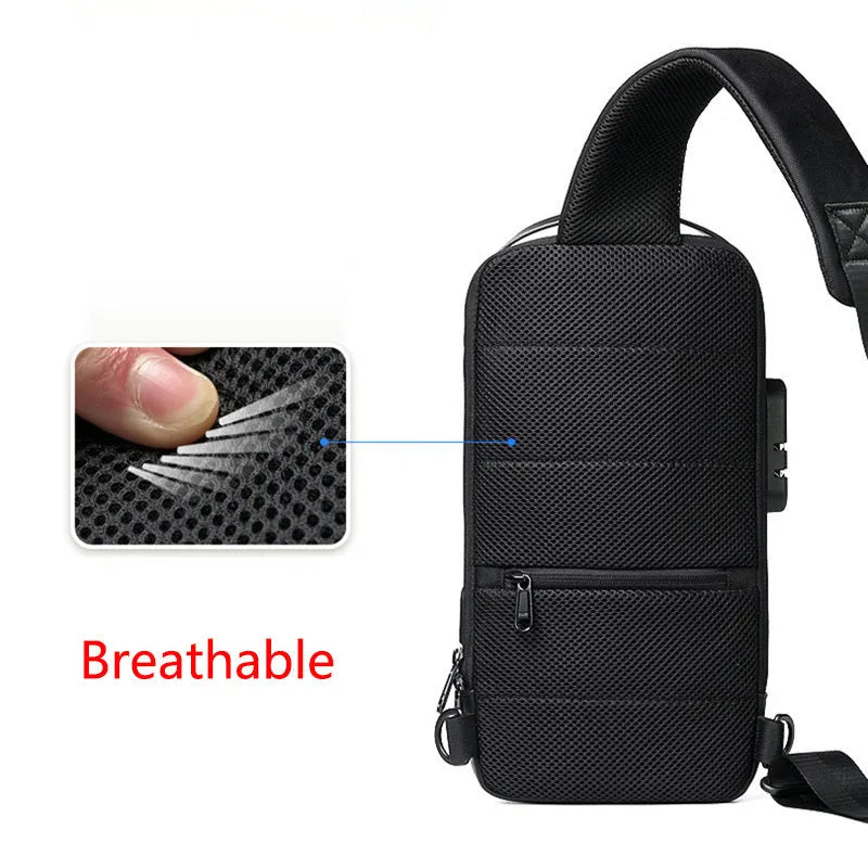 Waterproof Oxford cloth crossbody anti-theft messenger bag showing internal organisational pockets and adjustable strap