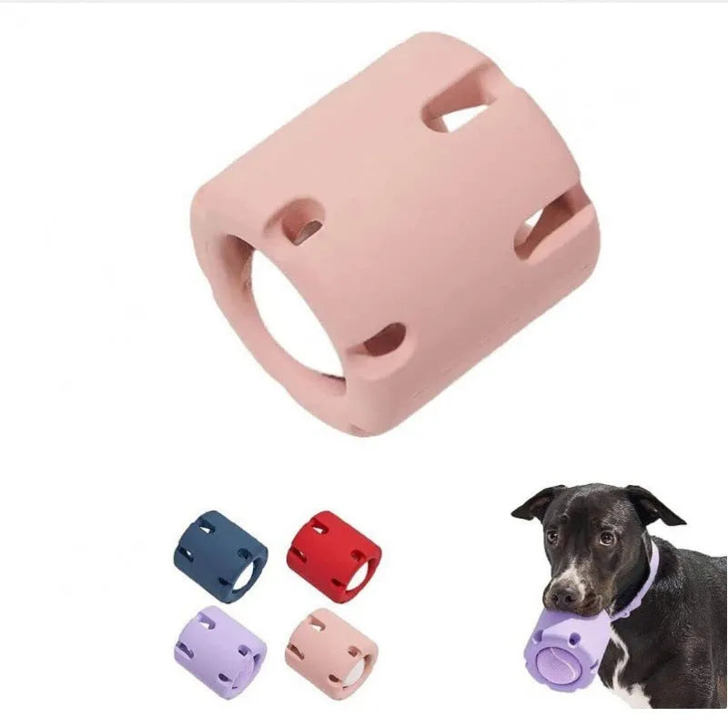 Rubber dog tennis cup toy in six colours, measuring 9.7 x 7.8 x 5cm for fetch play