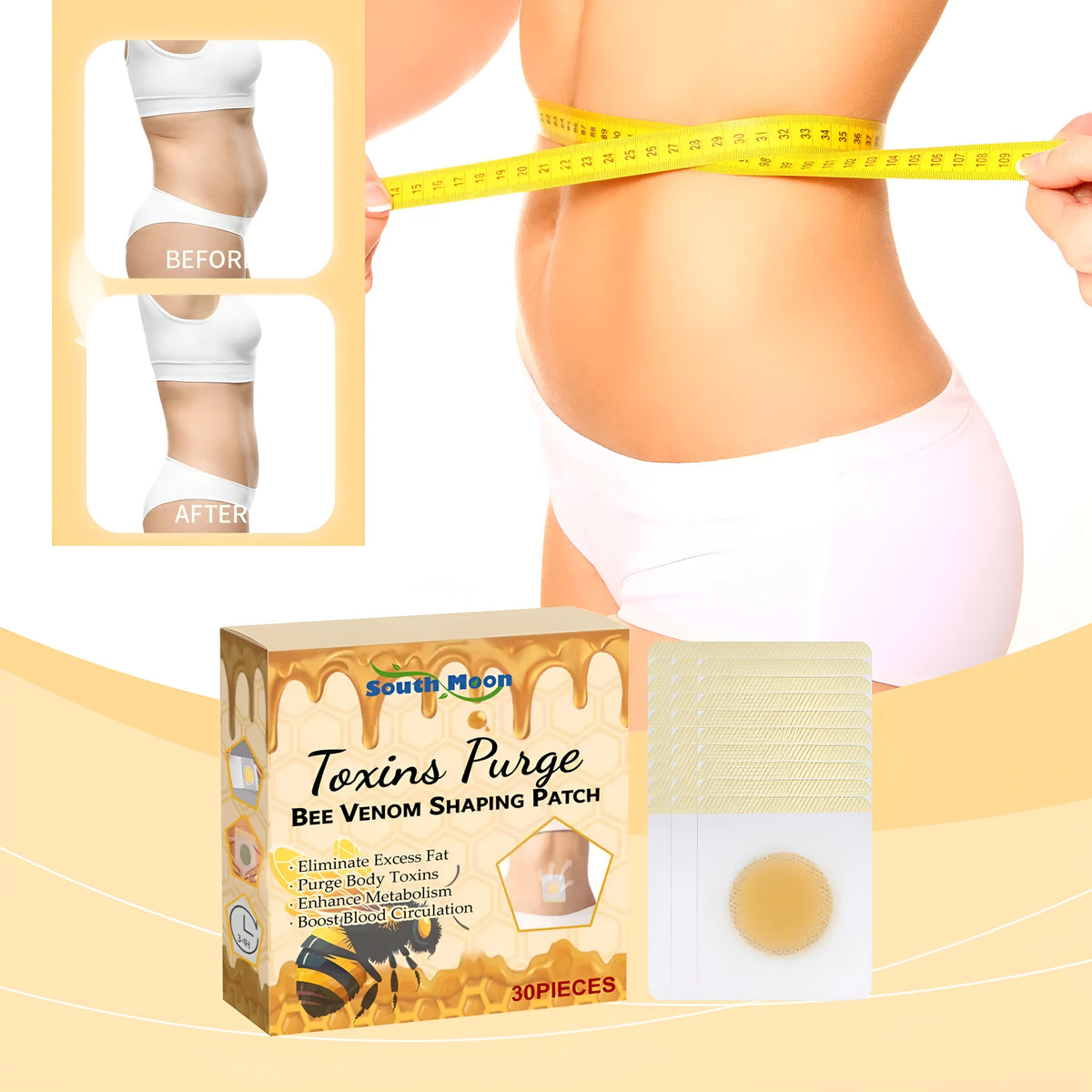 Body care patch box of 30 nursing stickers, each 7x7cm, with bee venom and plant extracts