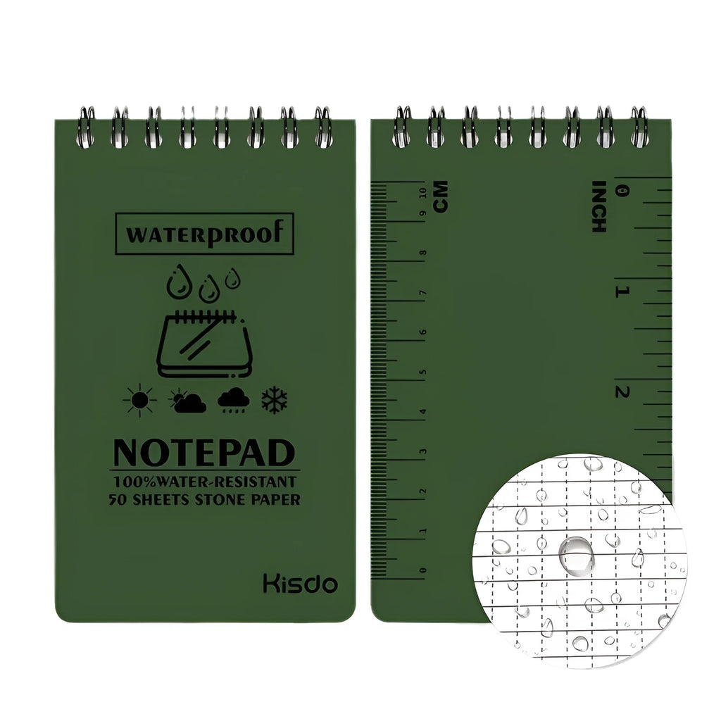 Spiral-bound waterproof office notebook in camouflage colour with stone paper pages