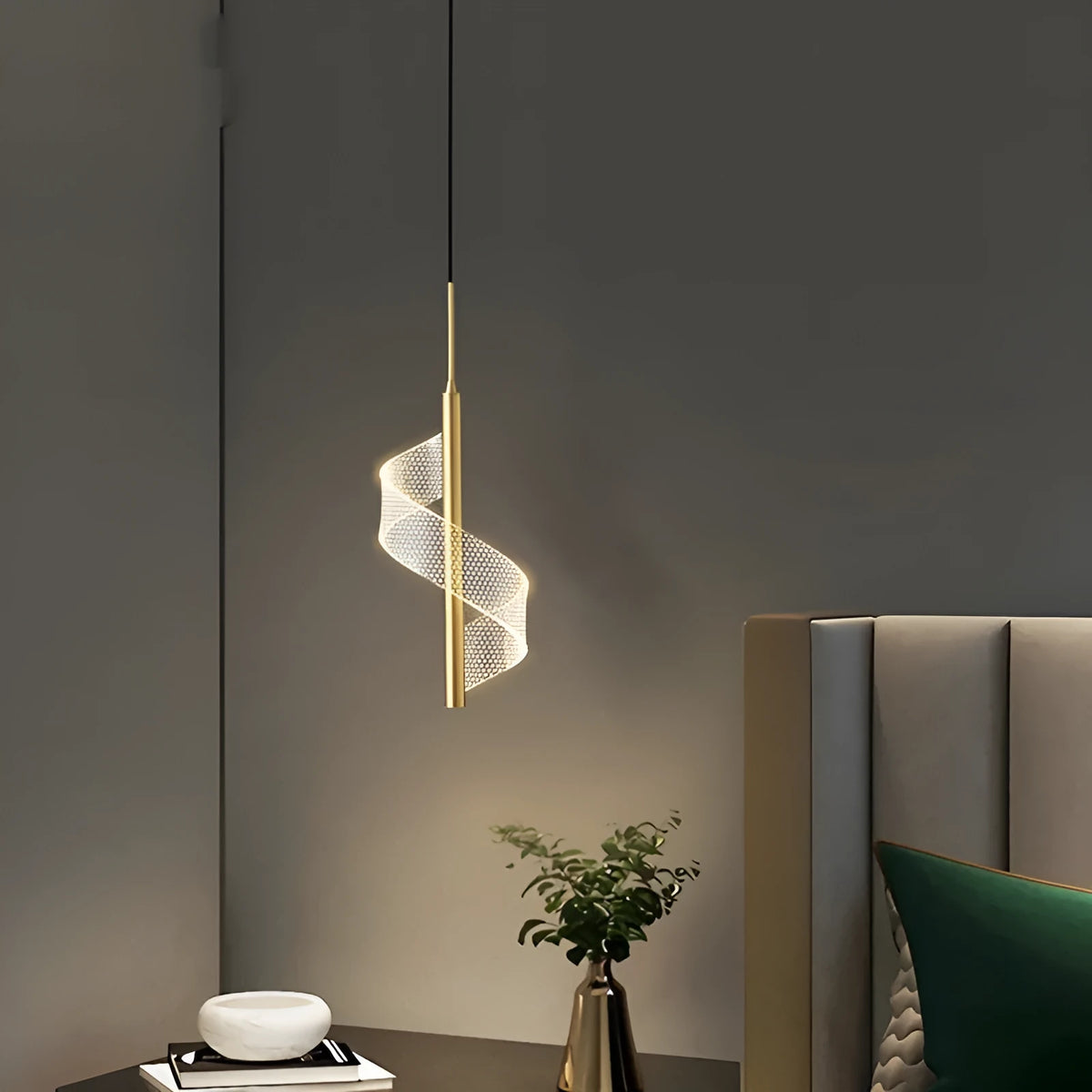 Black copper minimalist small droplight pendant light, 4W tri-colour dimming, 400mm x 140mm.