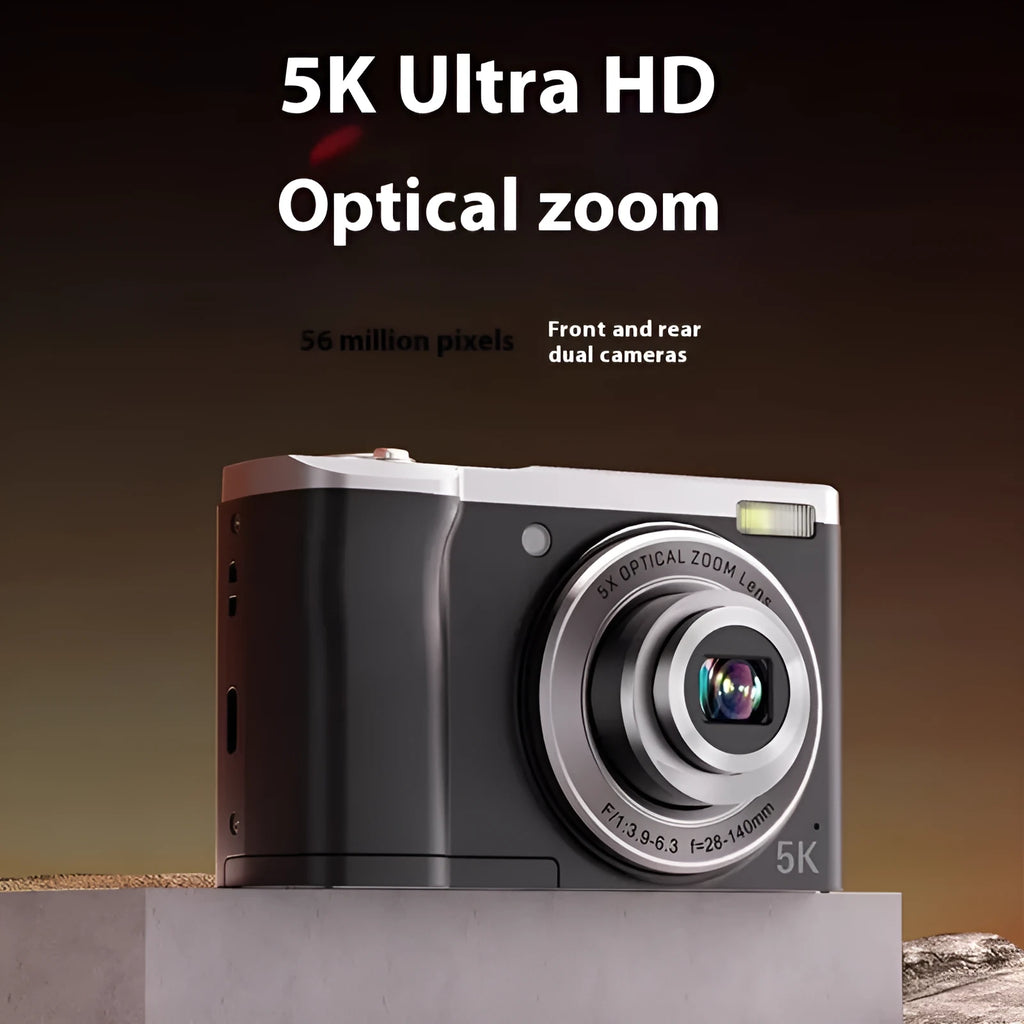 5K HD digital camera with optical zoom, anti-shake, in black, with Full HD screen