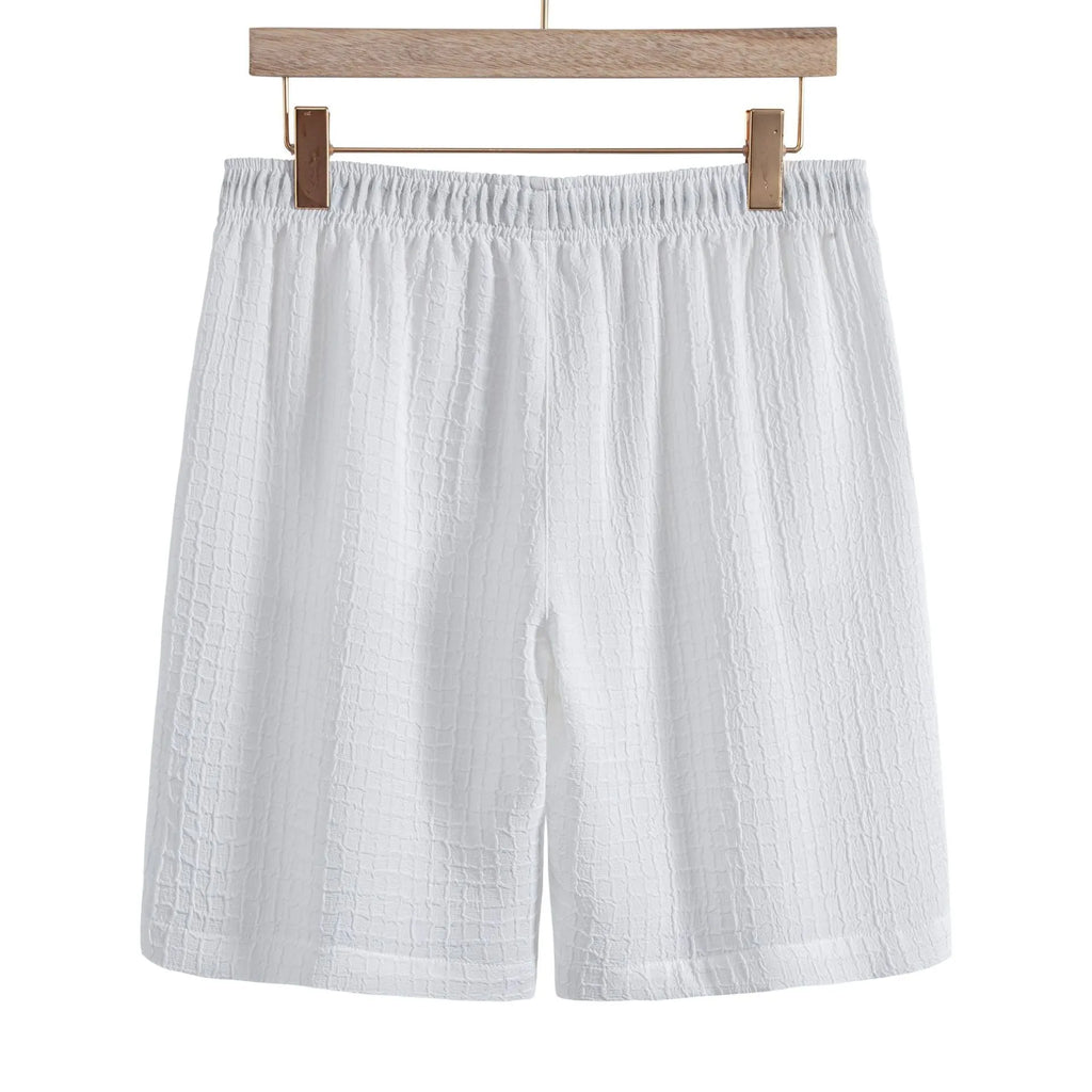 Men's black and white jacquard pattern shirt and shorts casual set on hanger