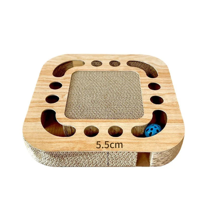 Cat scratching board with corrugated paper texture and toy ball in various style options