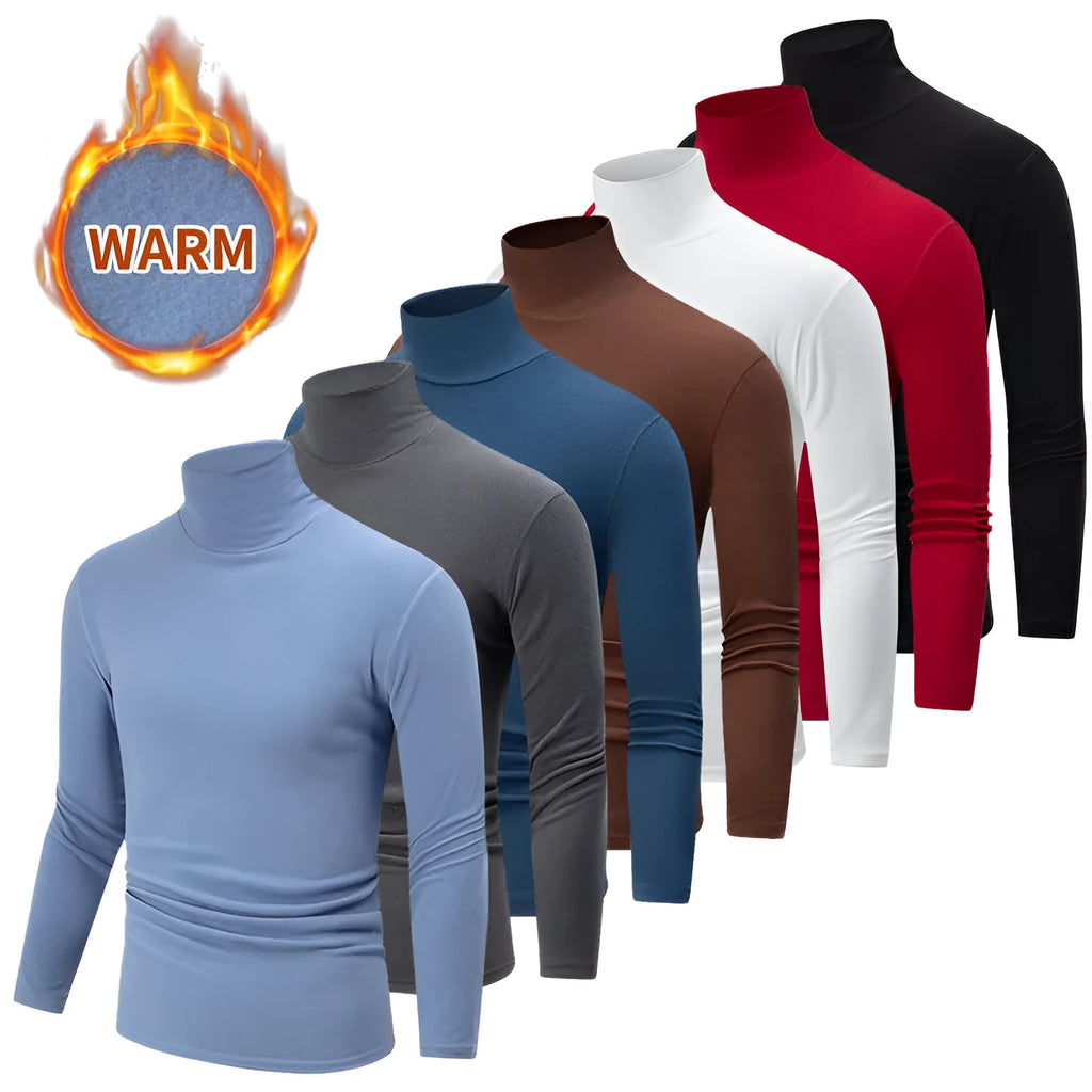 Men's high-neck long-sleeve polyester base layer top in solid colour, thick 201-250 g/m², sizes S-XXL