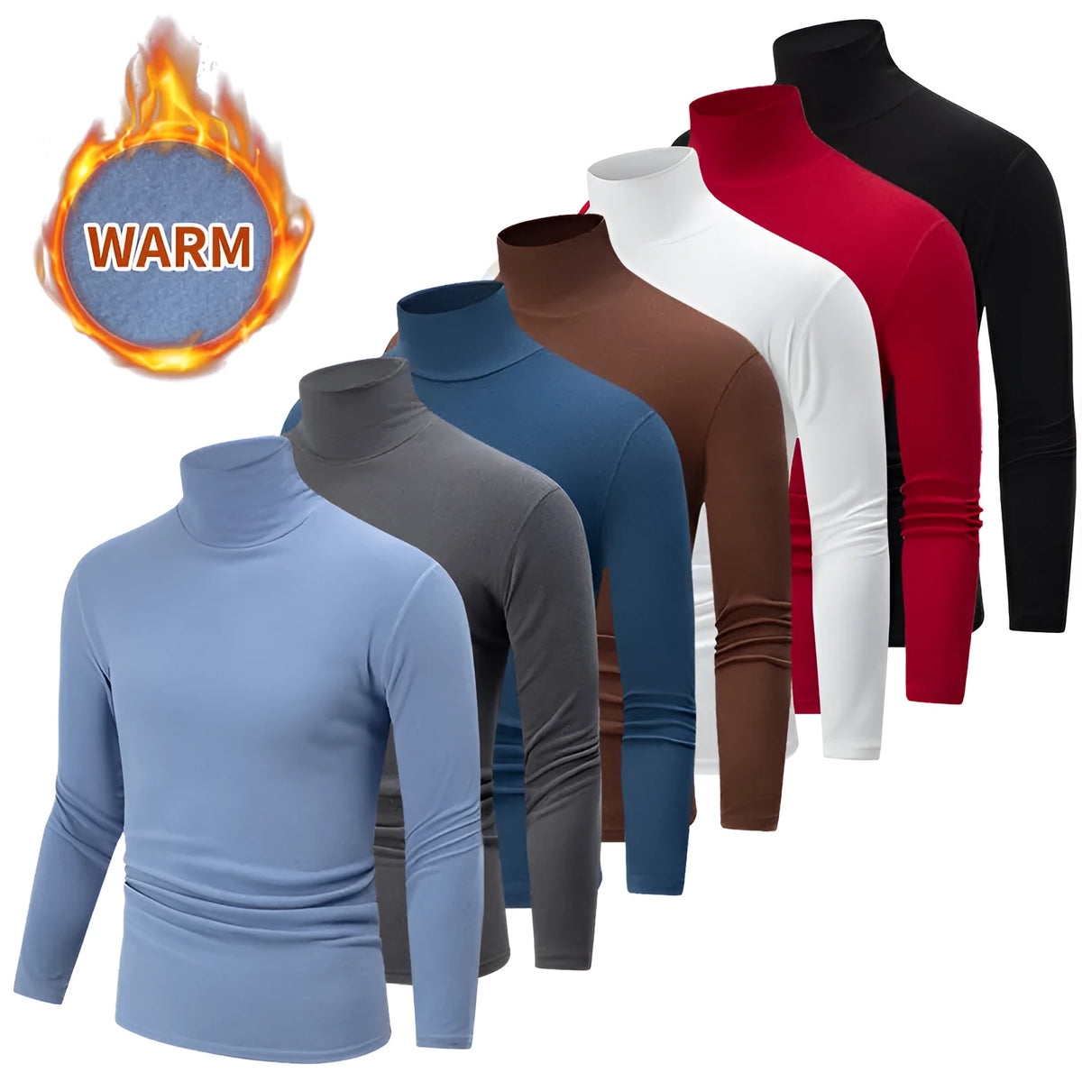 Men's high-neck long-sleeve polyester base layer top in solid colour, thick 201-250 g/m², sizes S-XXL