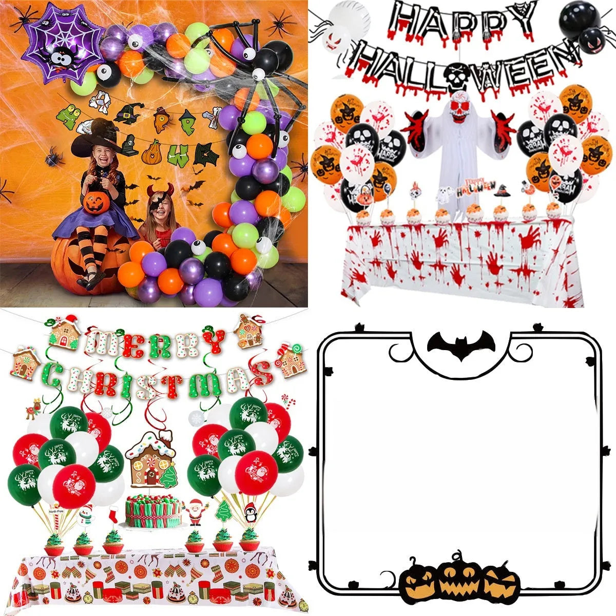 Halloween spider balloon arch decoration set with white and black latex balloons