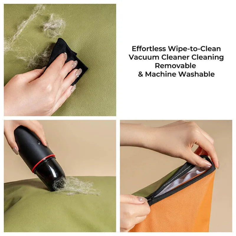 Green removable cover dog car nest with waterproof PU leather, shown next to a car seat.