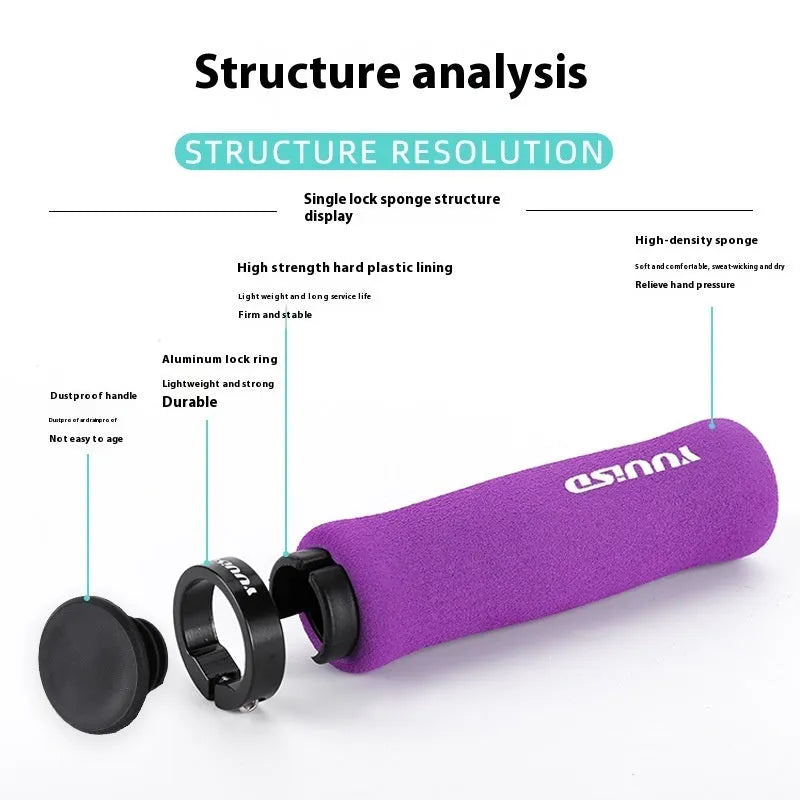 A pair of soft sponge mountain bike handlebar grips in biange colour, showcasing their lightweight 41g design.