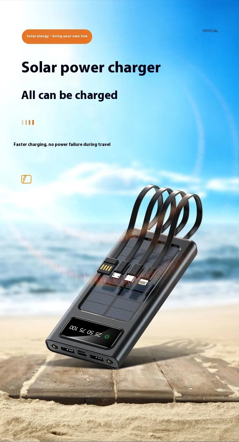 20000mAh solar power bank with cable in black or white