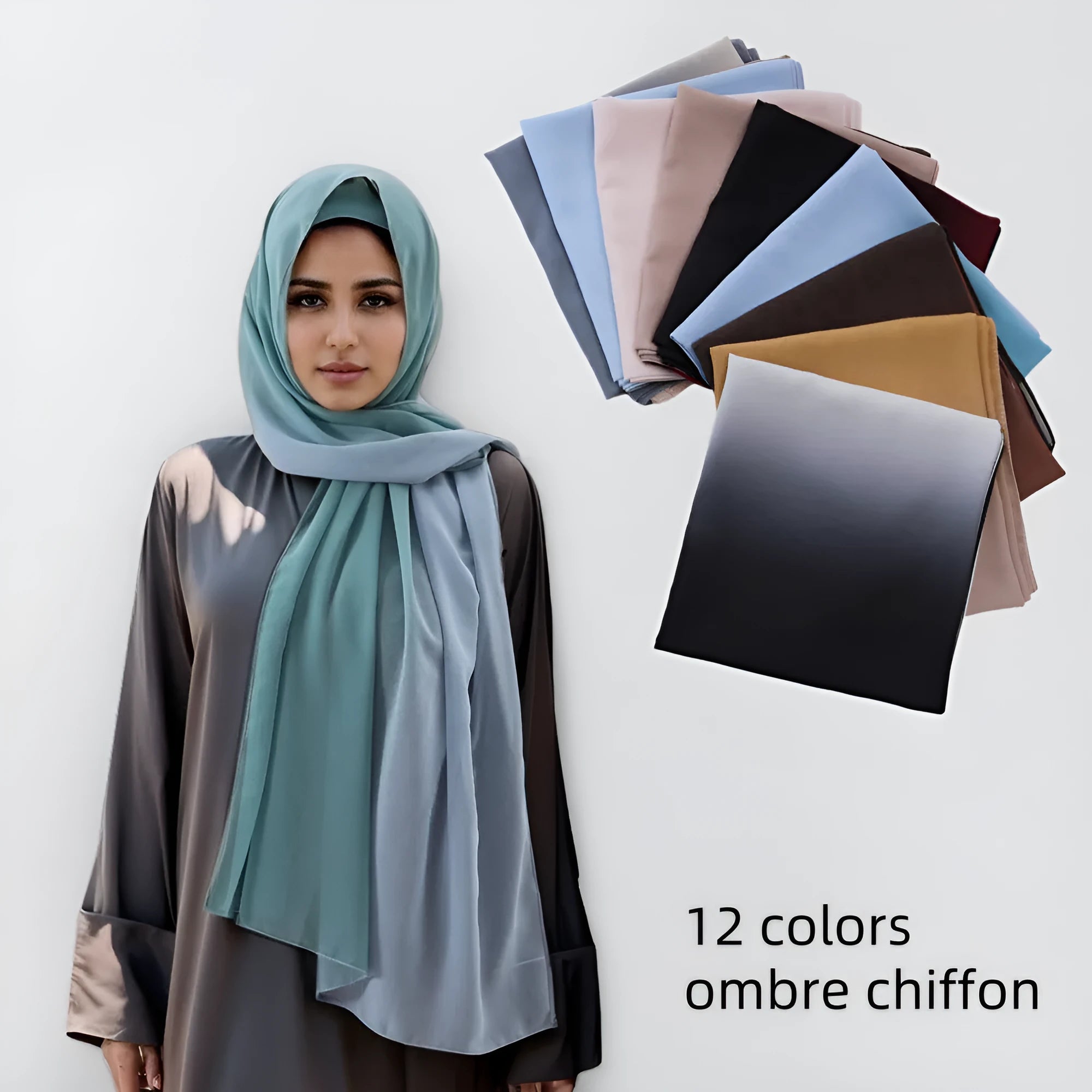 Long women's chiffon scarf with bubble towel texture draped to show its 175cm length and colour.