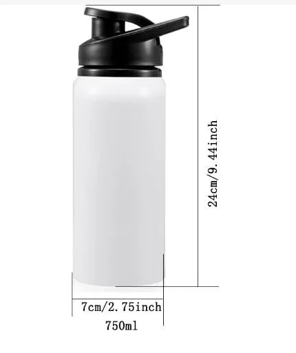 White aluminium cycling water bottle with 600ml and 750ml capacity options for sports hydration