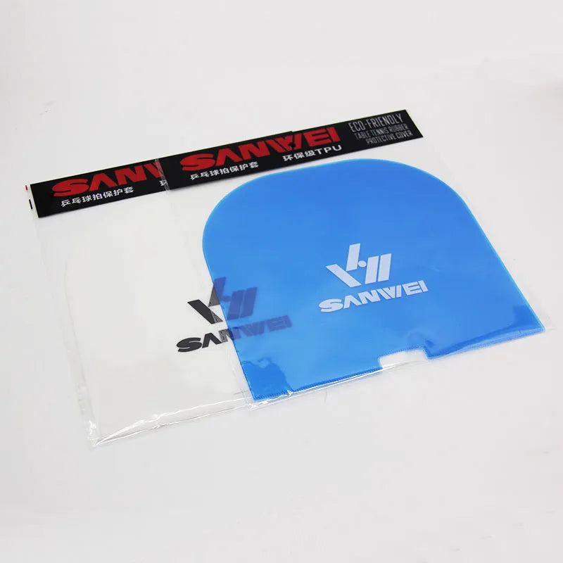 TPU table tennis racket protective cover in white or blue, dustproof and anti-scratch, shown as 1pc or 2pc