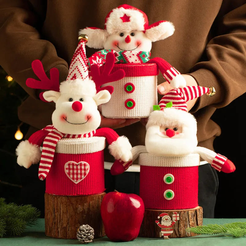 Christmas Eve gift box in knitted flannel and Cellucotton with cartoon oversized-elk, snowman, or elderly design, one gift box