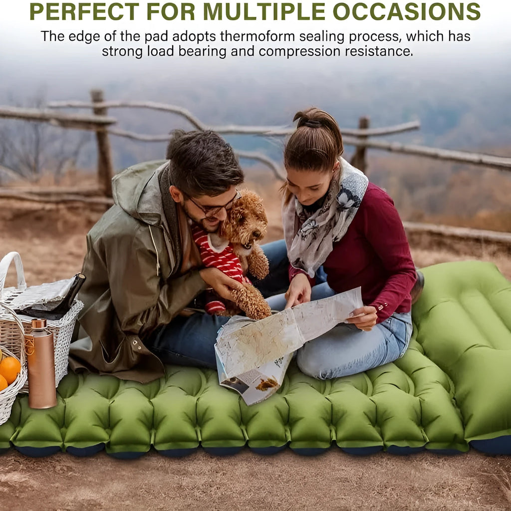 Ultra-light inflatable camping mattress 190x68x10cm in green or grey Chunya spinning composite TPU