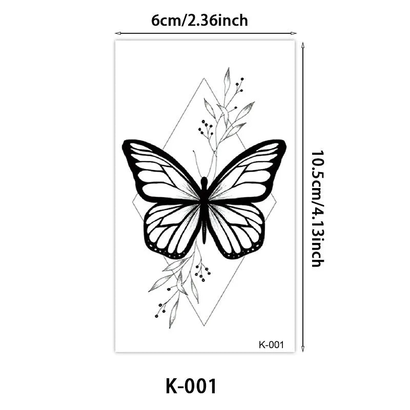 Temporary tattoo sticker with English letters and flowers, 60x105mm, water transfer printing, K060-K068 patterns