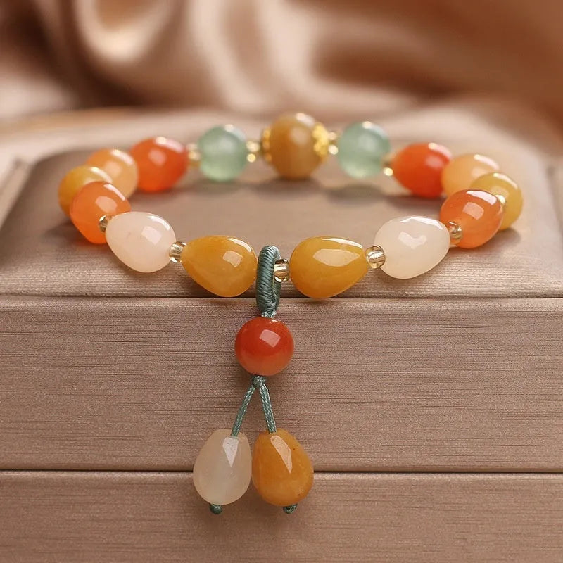 Natural obsidian jinsi jade bracelet with gold silk water drop colour, women's ethnic style accessory