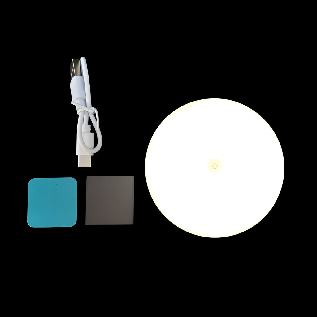 86mm round night light with side push key, built-in battery, 1W, white warm or two-color light