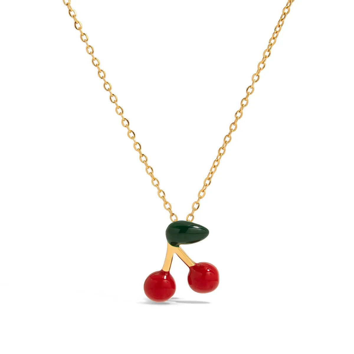 Stainless steel cherry-shaped pendant necklace with titanium steel finish on a regular chain, available in JDN0303030-1 colour
