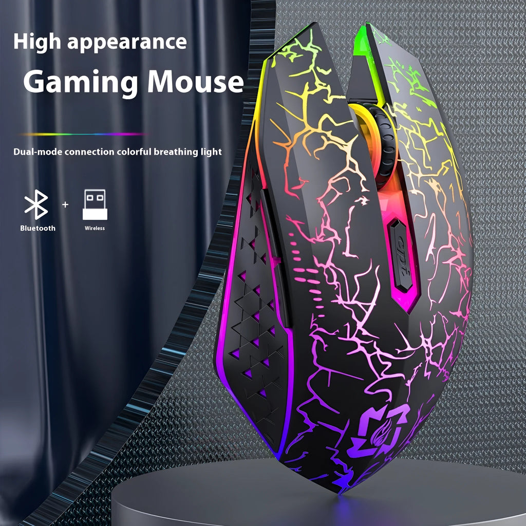 Black and white wireless gaming mouse with luminous breathing light and charging cable