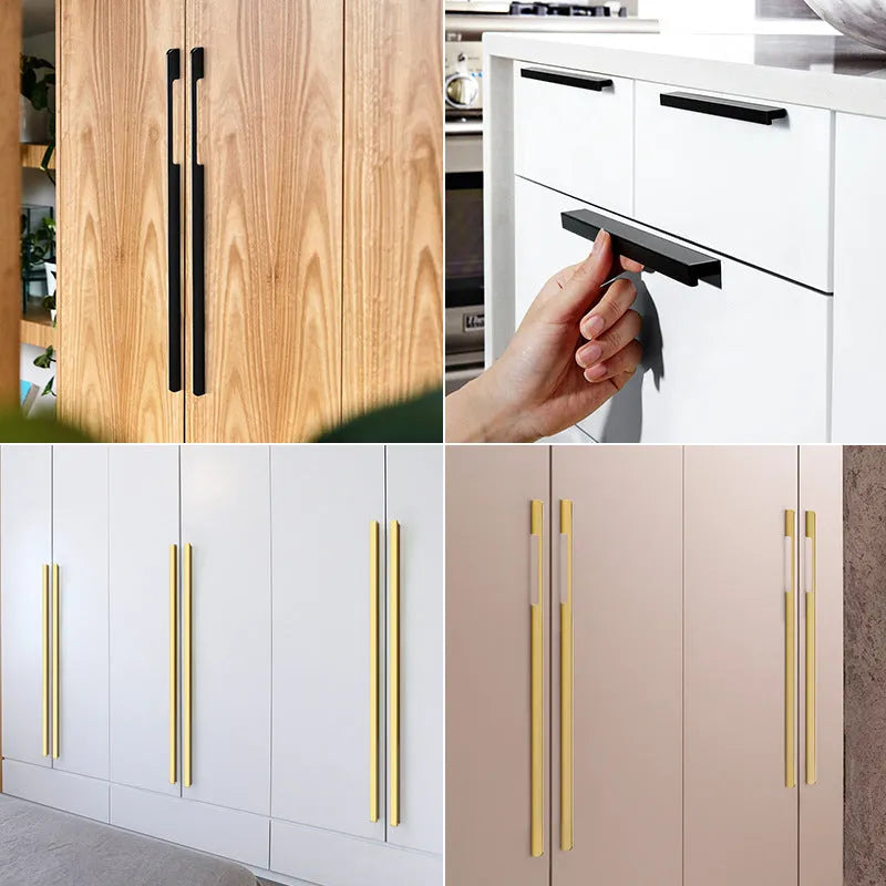 Gold coloured T-shape single hole cabinet handle made from aluminium alloy.