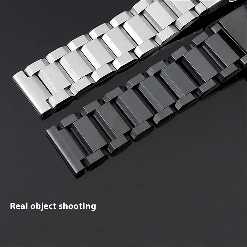 Solid stainless steel watch strap with double-security buckle, quick release, in silver black gold or rose gold, 18-24mm