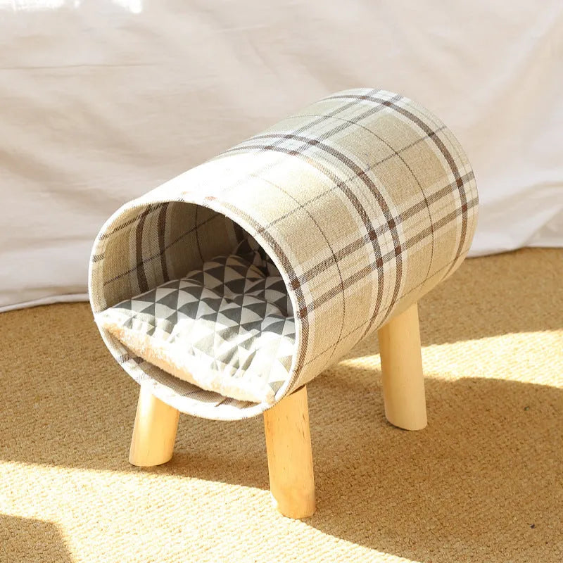 Poplar wood and linen pet bed hammock in photo colour, 400x260x380mm, for cats and small dogs