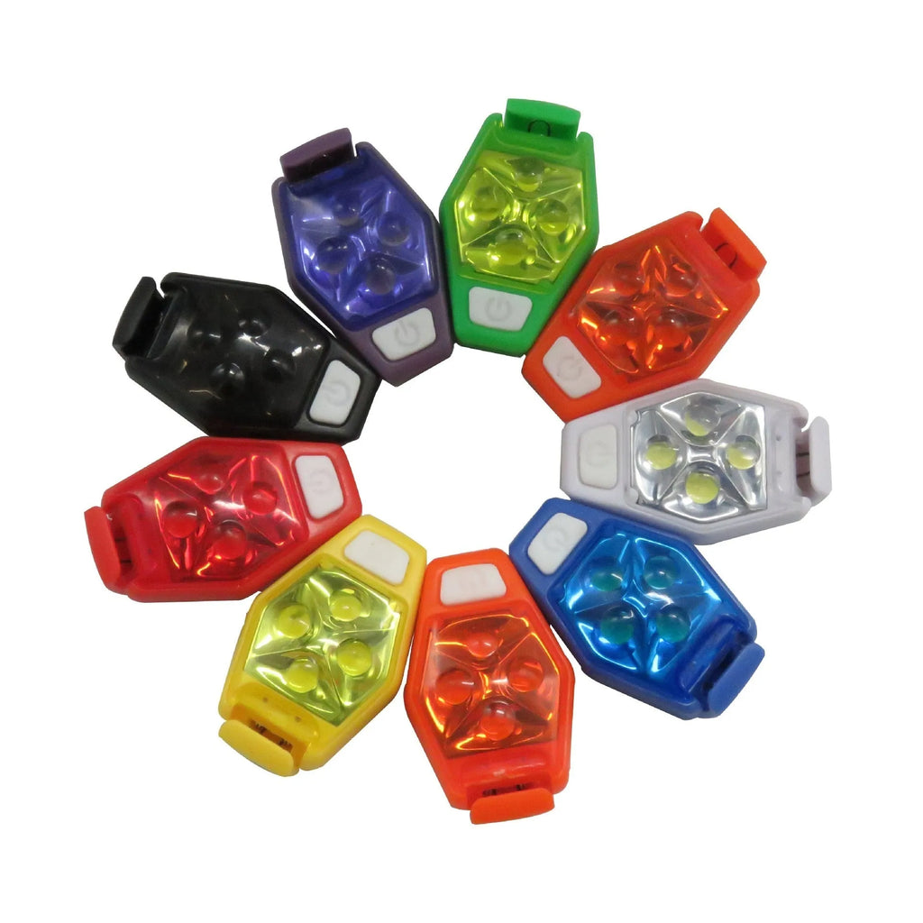 LED diamond night running lamp with clip, shown in multi-colour options for jogging and dog walking
