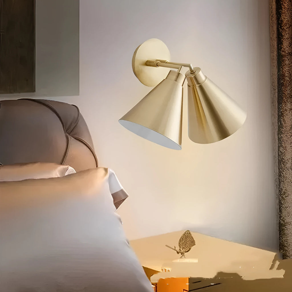 Double-headed industrial style wall lamp with iron shade and adjustable steering heads