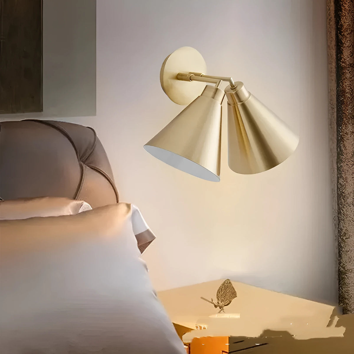 Double-headed industrial style wall lamp with iron shade and adjustable steering heads