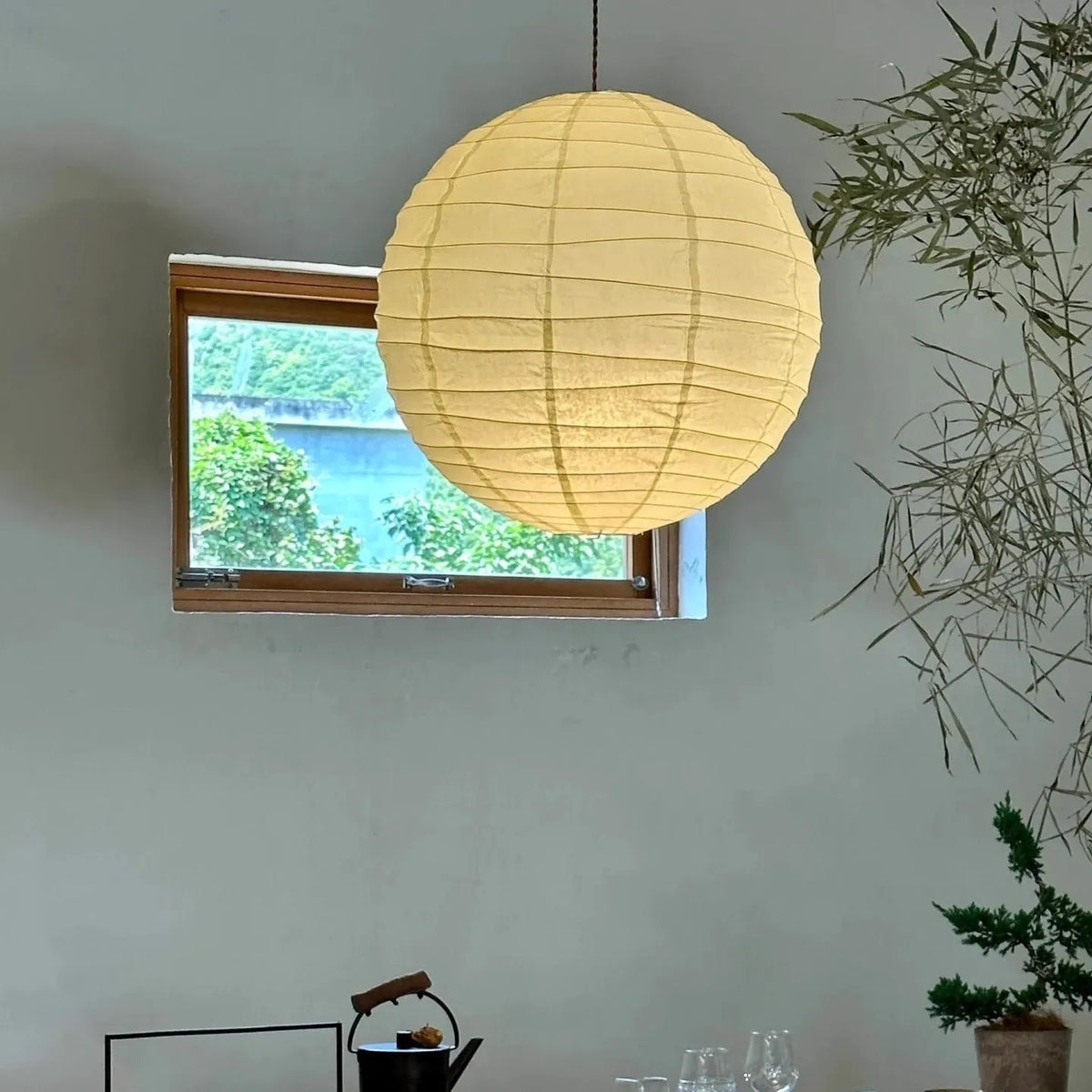 Japanese rice paper ball chandelier in three diameter sizes with three colour lighting options