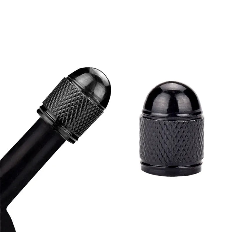 Aluminium alloy mountain bike tyre valve cap in black, blue, gold, red, and silver colours