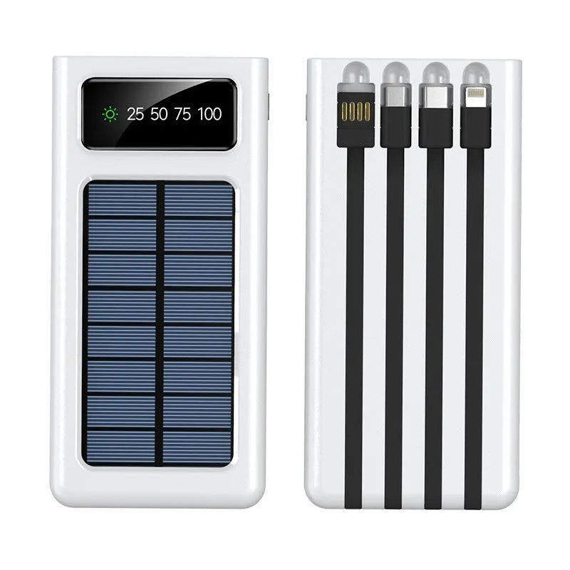 20000mAh solar power bank with cable in black or white