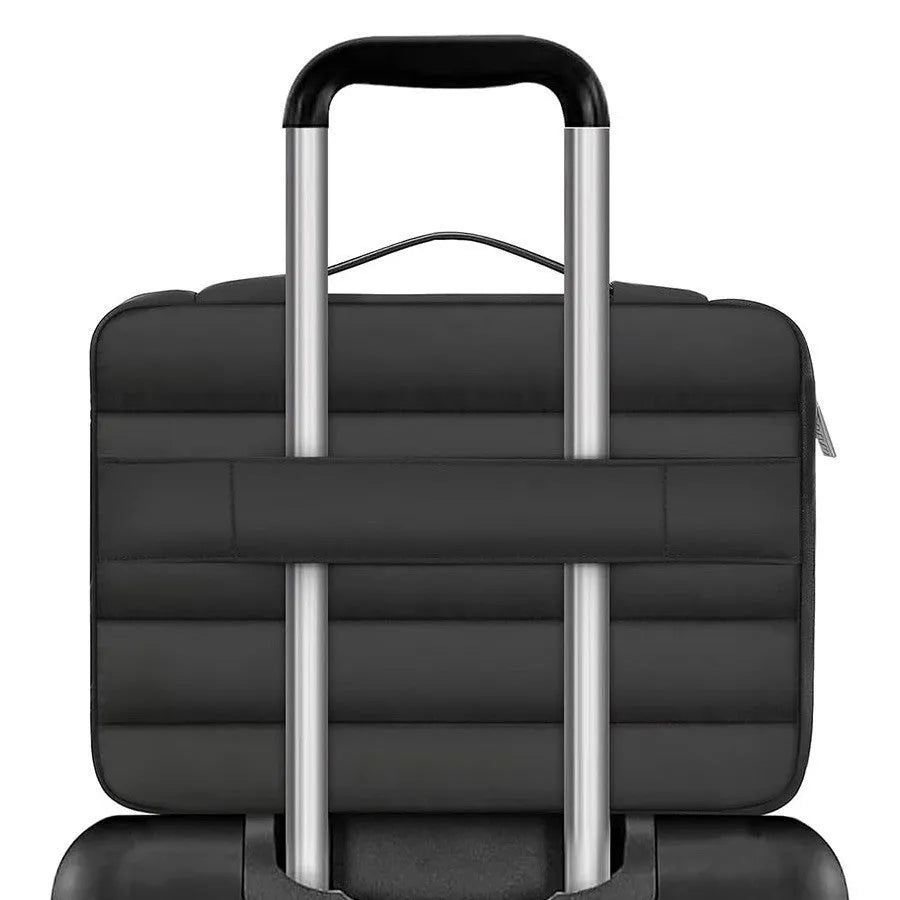 Velvet laptop bag with plaid-lined interior in black, pink, light brown, or sand colour