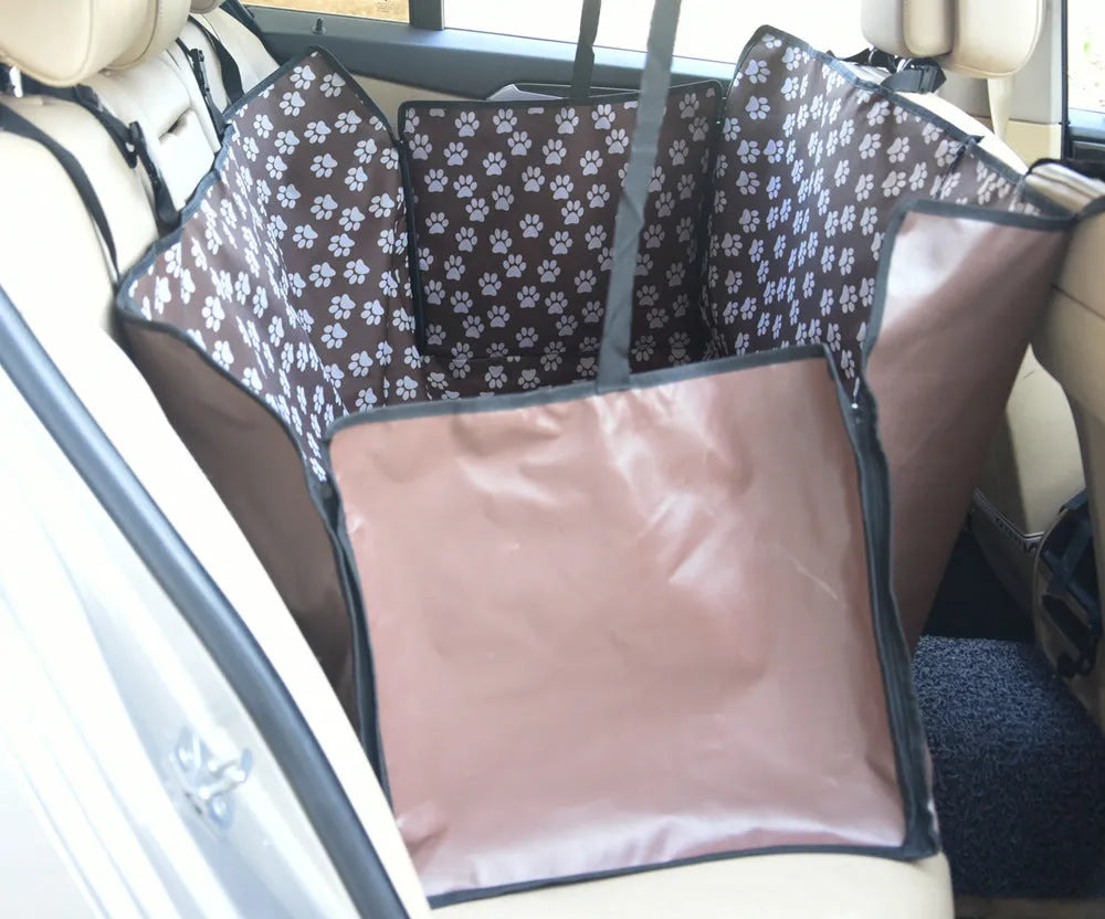Black cat paw print polyester dog car rear seat cushion, 130cm x 145cm x 40cm, two-seater pet cushion