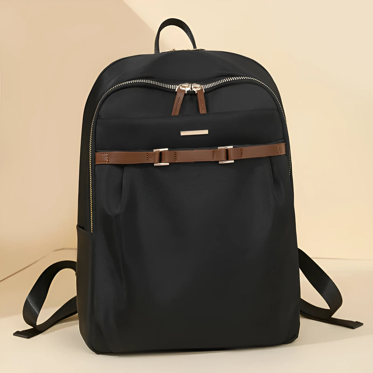 Large capacity Oxford cloth travel bag in black or beige with waterproof finish and multiple zip compartments