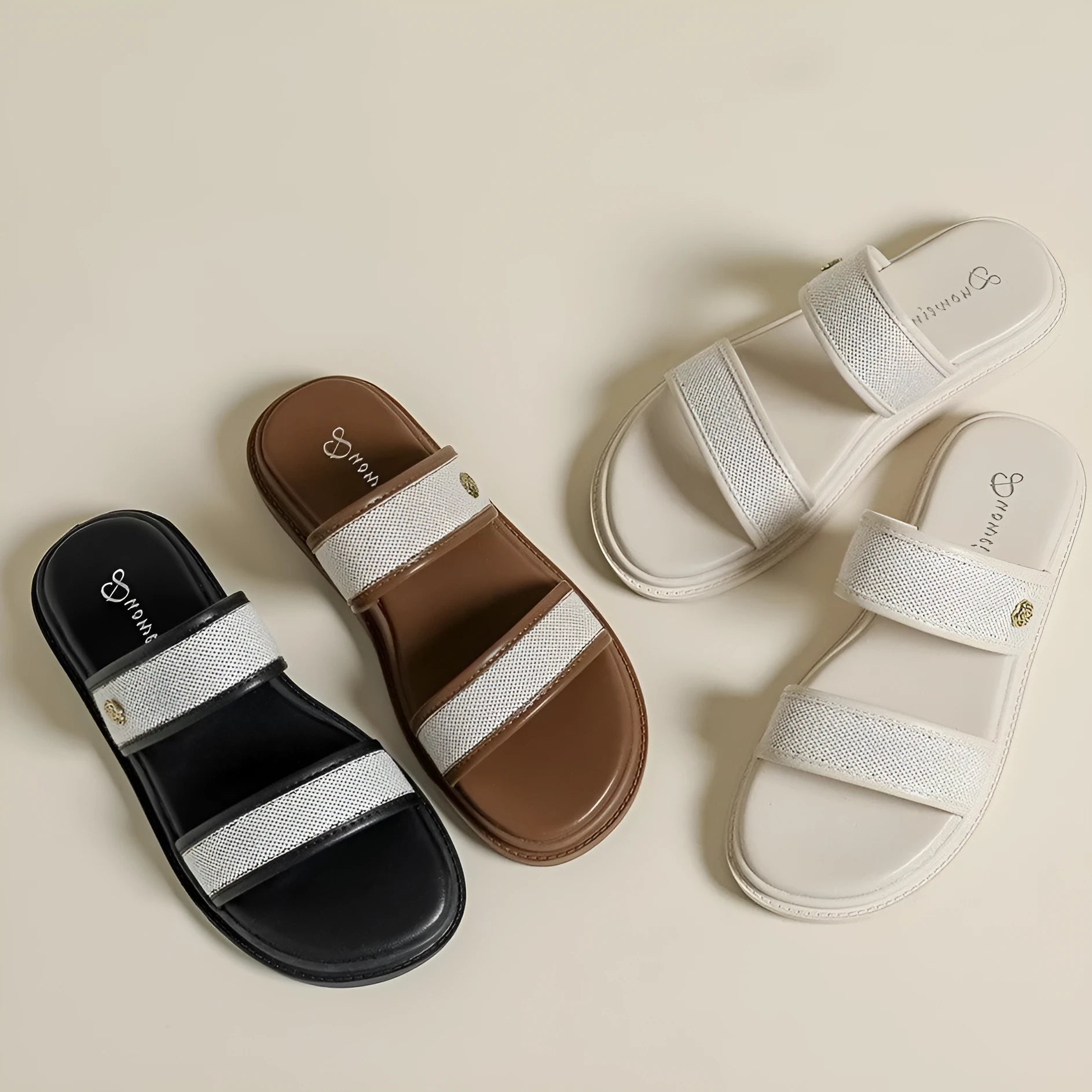 Women's vintage soft bottom flip-flops in brown and black artificial PU for beach and daily wear